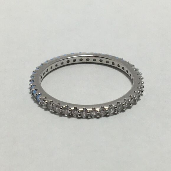 Sterling Silver Eternity Ring Size 7 Light Blue Lab Created Simulated Opal CZ - Picture 15 of 16